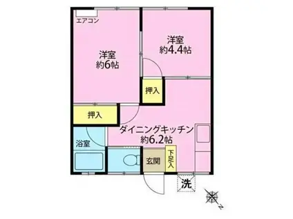 イエローハイツB棟(2DK/1階)の間取り写真