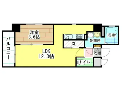 ERDE三萩野(1LDK/7階)の間取り写真