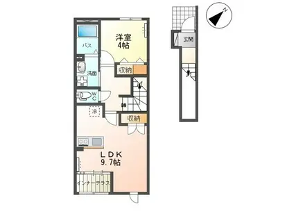 オアシス(1LDK/2階)の間取り写真