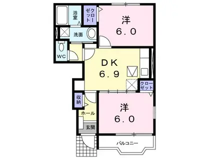 チェルシーD(2DK/1階)の間取り写真