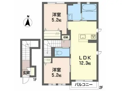 アルフラット弁天(2LDK/2階)の間取り写真