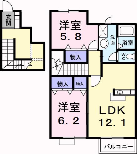 ファミールウツベ III(2LDK/2階)の間取り写真