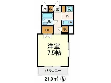 ベルハイム立川(1K/3階)の間取り写真