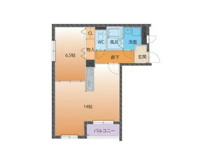 ハートフルマンション シンシア(1LDK/2階)の間取り写真