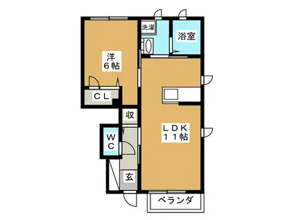 フルール(1LDK/1階)の間取り写真