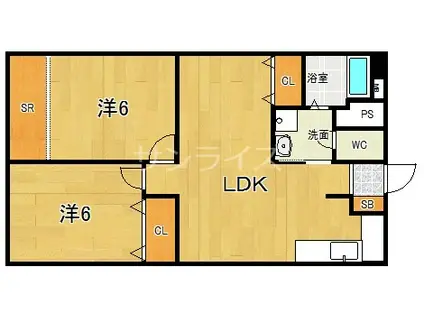 京橋第2コーポ(2LDK/1階)の間取り写真