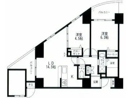 スカイプラザII(2LDK/8階)の間取り写真