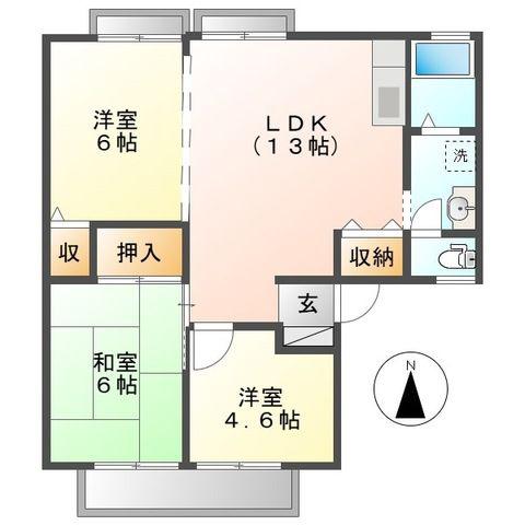 サンライフ玉手(3LDK/2階)の間取り写真