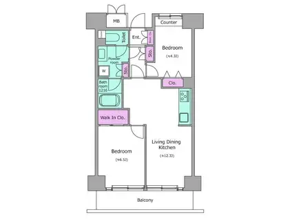 レジディア芝浦(2LDK/12階)の間取り写真