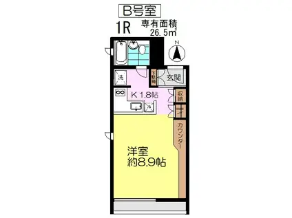 JR中央線 国立駅 徒歩10分 4階建 築38年(ワンルーム/2階)の間取り写真