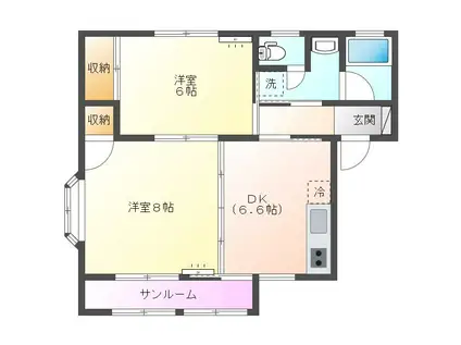 IRいしかわ鉄道 能美根上駅 徒歩61分 2階建 築28年(2LDK/2階)の間取り写真