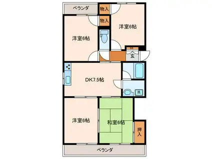 ポウルスター北斗(4DK/1階)の間取り写真