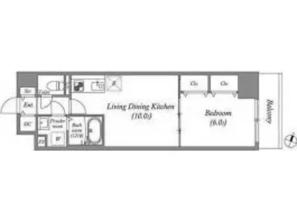 メルディアキューブ新長田(1LDK/5階)の間取り写真