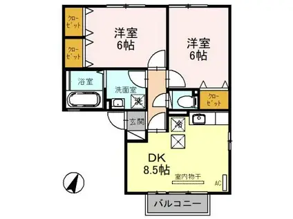 マインフォレスト(2DK/1階)の間取り写真