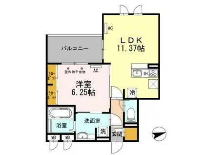 イスト西府(1LDK/1階)の間取り写真