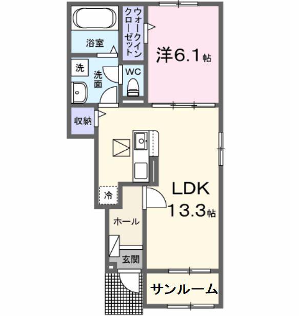 ヘリテージ(1LDK/1階)の間取り写真