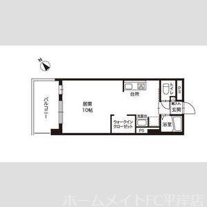 ジュイエ中の島(1DK/2階)の間取り写真