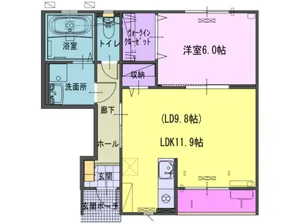 ヴェルジェ畑中(1LDK/1階)の間取り写真