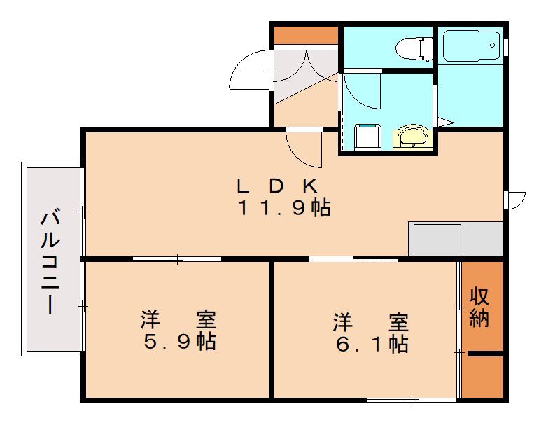 ディアス大原 (2LDK/2階)の間取り写真
