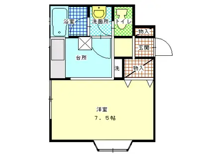 サンハイムI(1K/2階)の間取り写真