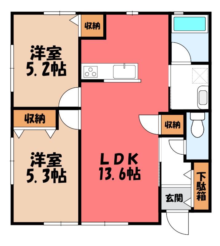 サンモールC(2LDK/1階)の間取り写真