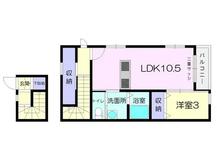 ドルチェ・ヴィータ大町G(1LDK/2階)の間取り写真