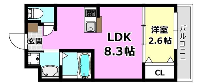 リアコート千里丘I ノース(1LDK/2階)の間取り写真
