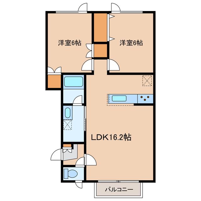 メゾンドフラッシュII(2LDK/2階)の間取り写真