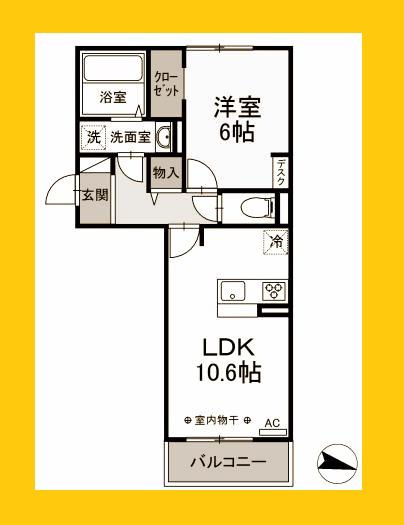 ウェルデンスD-STAY(1LDK/3階)の間取り写真