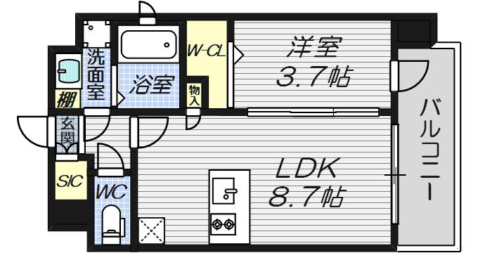 プランドール新北野(1LDK/7階)の間取り写真