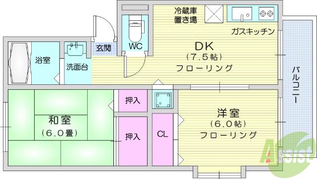 ベルパーク川平Ⅴ(2DK/2階)の間取り写真