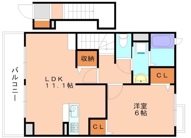 レゾネイト 原(1LDK/2階)の間取り写真