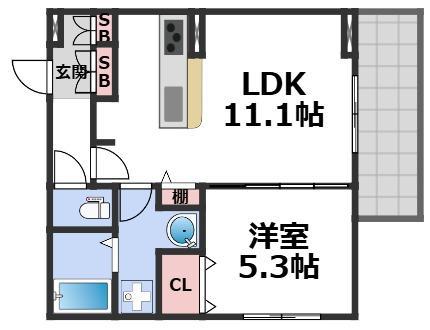 クラシスト深江北(1LDK/1階)の間取り写真