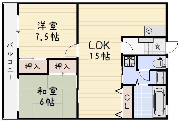 エーコービル(2LDK/4階)の間取り写真