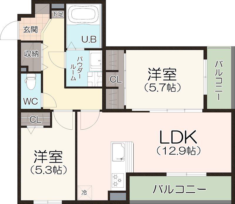 ヴェルデフォレスタ木曽川(2LDK/3階)の間取り写真