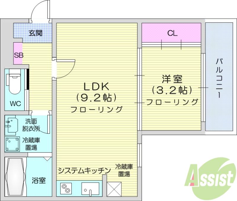 BAU北仙台(1LDK/2階)の間取り写真
