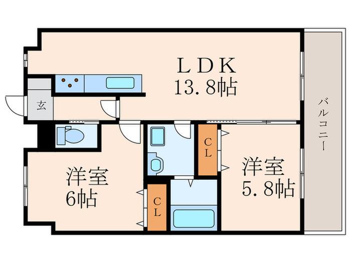 ヴァルトハヤシI(2LDK/9階)の間取り写真