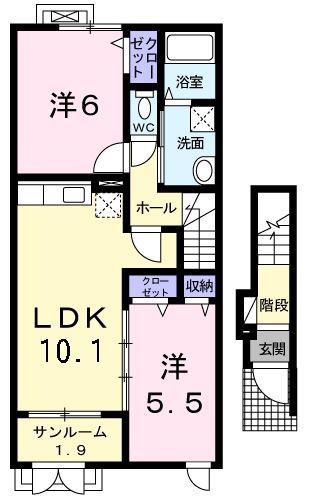 ヴィー・シュシュII(2LDK/2階)の間取り写真