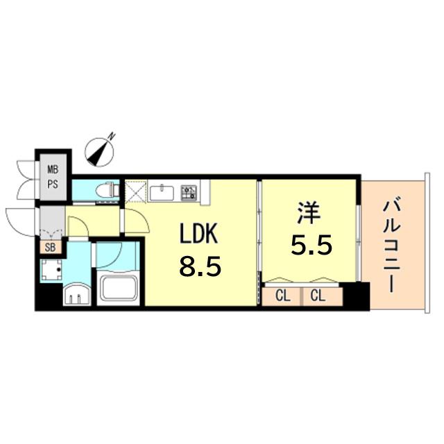 プレジオ神戸ウエスト(1LDK/9階)の間取り写真