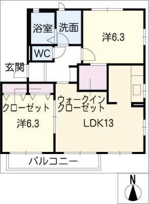 ナディア長折 B棟(2LDK/1階)の間取り写真
