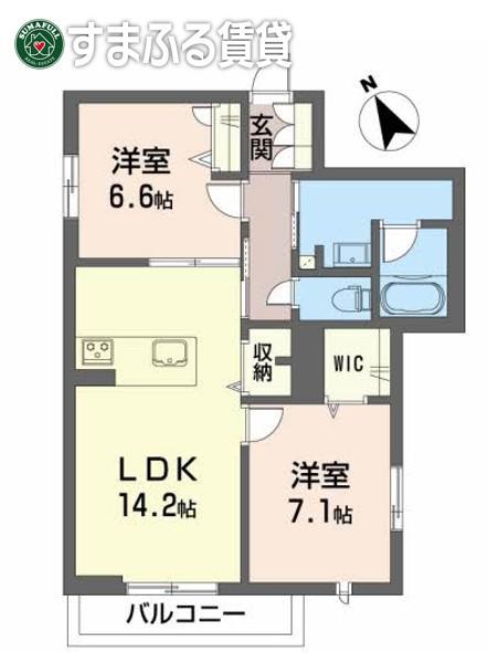 レフィシア城南(2LDK/2階)の間取り写真
