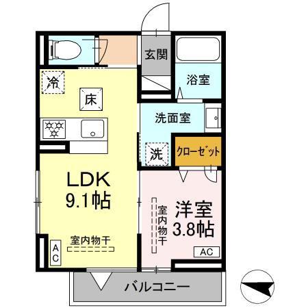 ルドベキア湘南台(1LDK/1階)の間取り写真