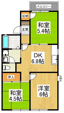 グリーンヒル小金台 D棟(2LDK/2階)の間取り写真
