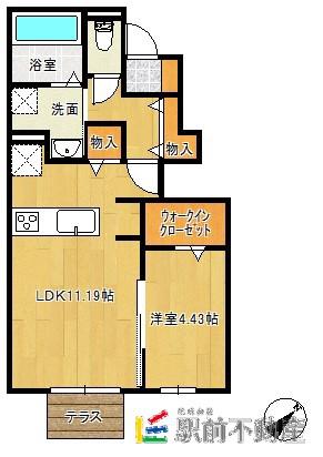 ルージュ吉野ヶ里(1LDK/1階)の間取り写真