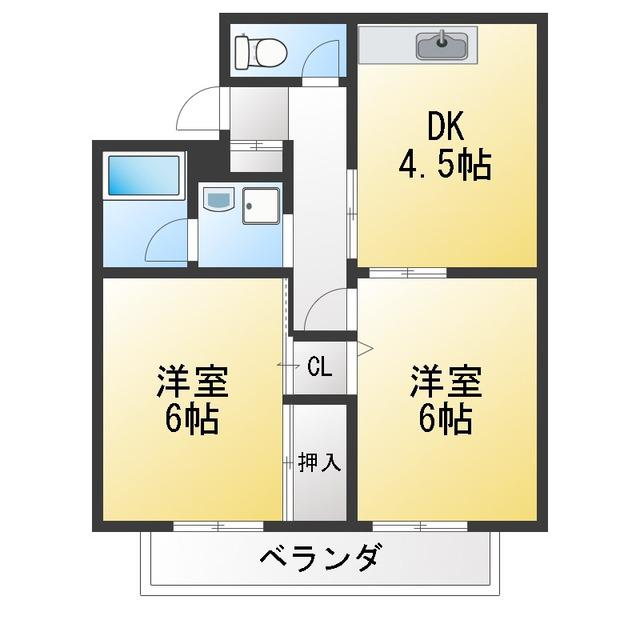 さつきが丘メープル(2DK/2階)の間取り写真