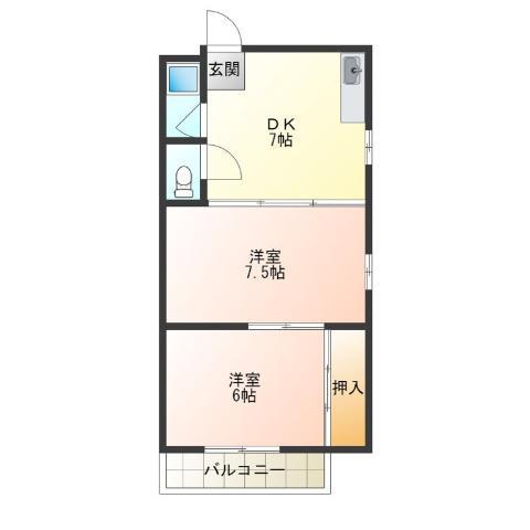 タカイレジデンス(2DK/2階)の間取り写真