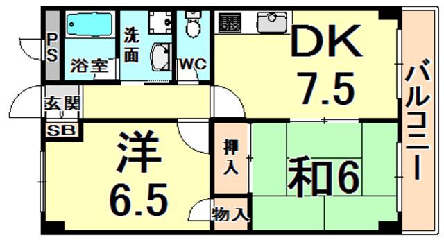 ヴィラ荻野(2DK/3階)の間取り写真