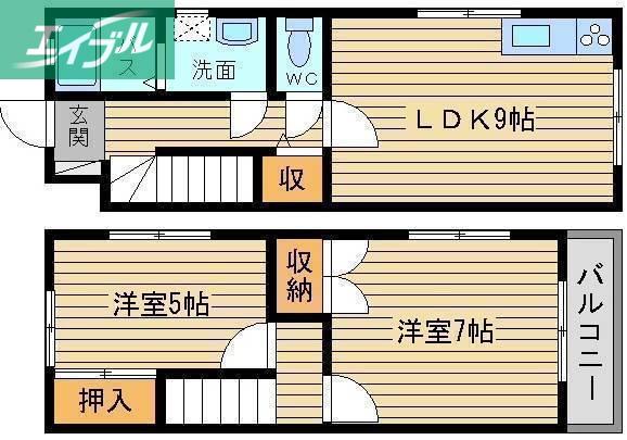 メルヴェーユ浜野C棟(2LDK/1階)の間取り写真