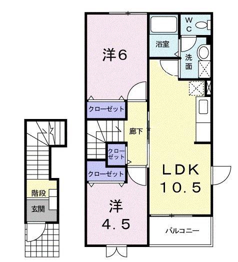 ウエストヒルズ(2LDK/2階)の間取り写真