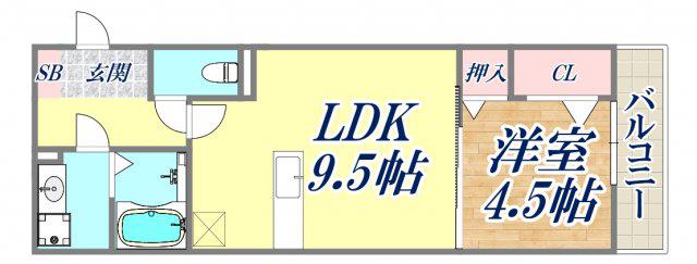 アーバンハイツ段上(1LDK/1階)の間取り写真